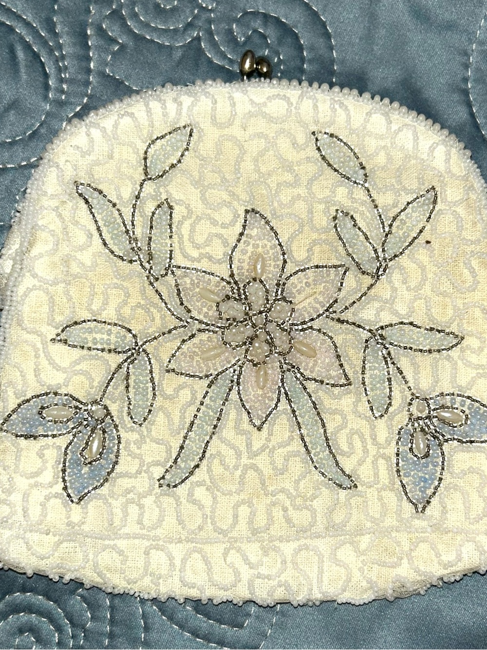 Vintage Beaded Floral Ivory Evening Clutch